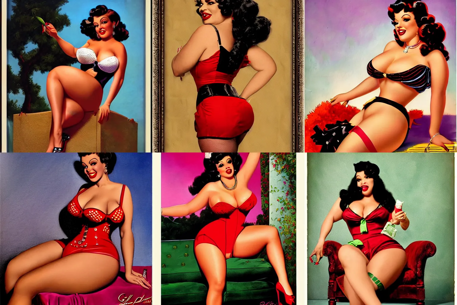 Prompt: pinup of Vanessa Del Rio by Gil Elvgren