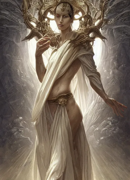 Image similar to album art divine holy robe spell effect, physically accurate, moody dynamic lighting, very very intricate, very very elegant, highly detailed, digital painting, artstation, HR GIGER, Hieronymus Bosch, Francis Bacon, concept art, smooth, very beautiful, sharp focus, illustration, art by artgerm and greg rutkowski and alphonse mucha