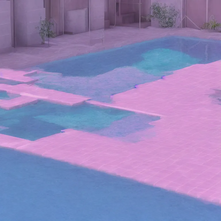 Prompt: liminal spaces swimming pool, pastel colors, blender cycles, octane render, unreal engine, 8 k ultra hd, photorealistic