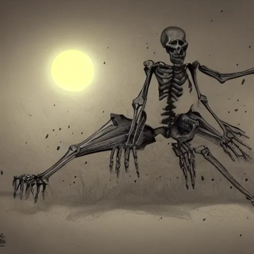 Prompt: skeletal being clawing its way out of a shallow grave, moonlit graveyard, horror, ancient lighting, concept art