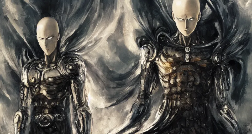 Prompt: one punch man by h. r. giger and greg rutkowski - elden ring