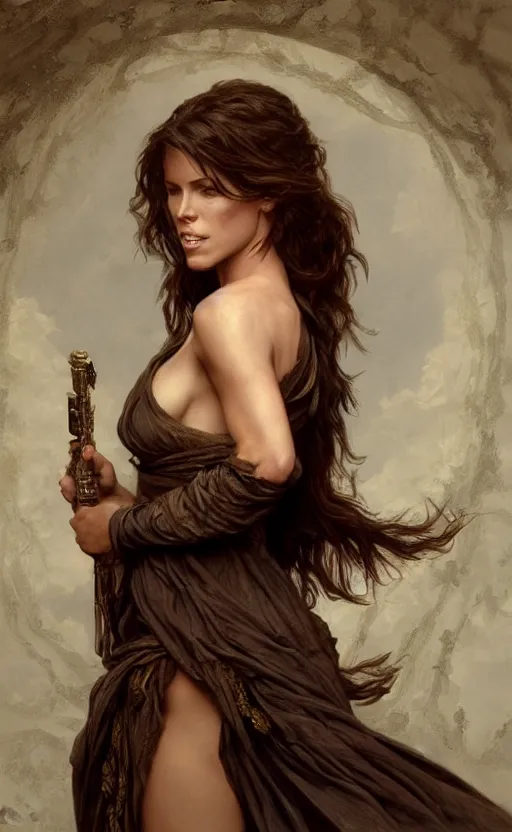 Image similar to kate beckinsale, traditional corsican, intricate, highly detailed, artstation, illustration, jurgens, rutkowski, bouguereau