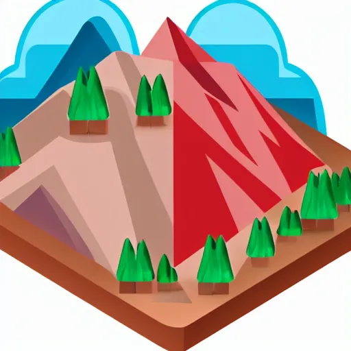 Image similar to isometric view of a mountain with red gems as resources, svg