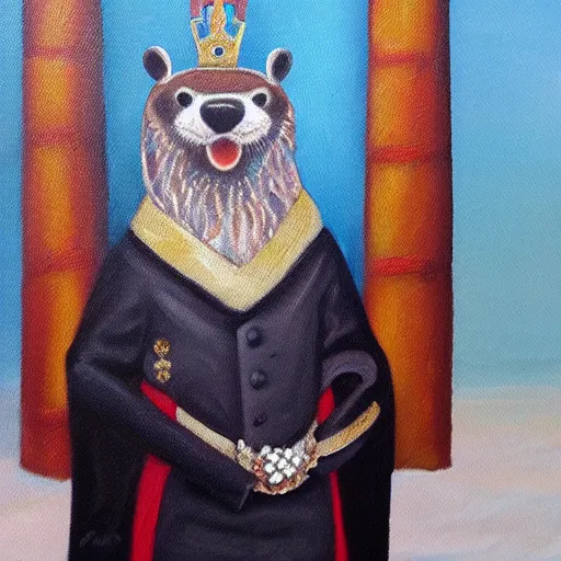 Image similar to oil painting of royal king otter dressed as a king