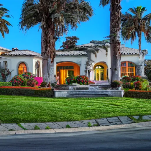 Prompt: the house that my mother in law lives in, nice but gaudy in california, real estate promo image, photorealistic