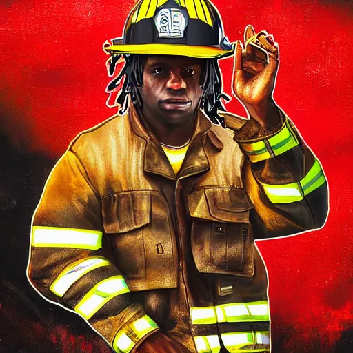 Image similar to chief keef as a firefighter digital art very detailed 4 k detailed super realistic