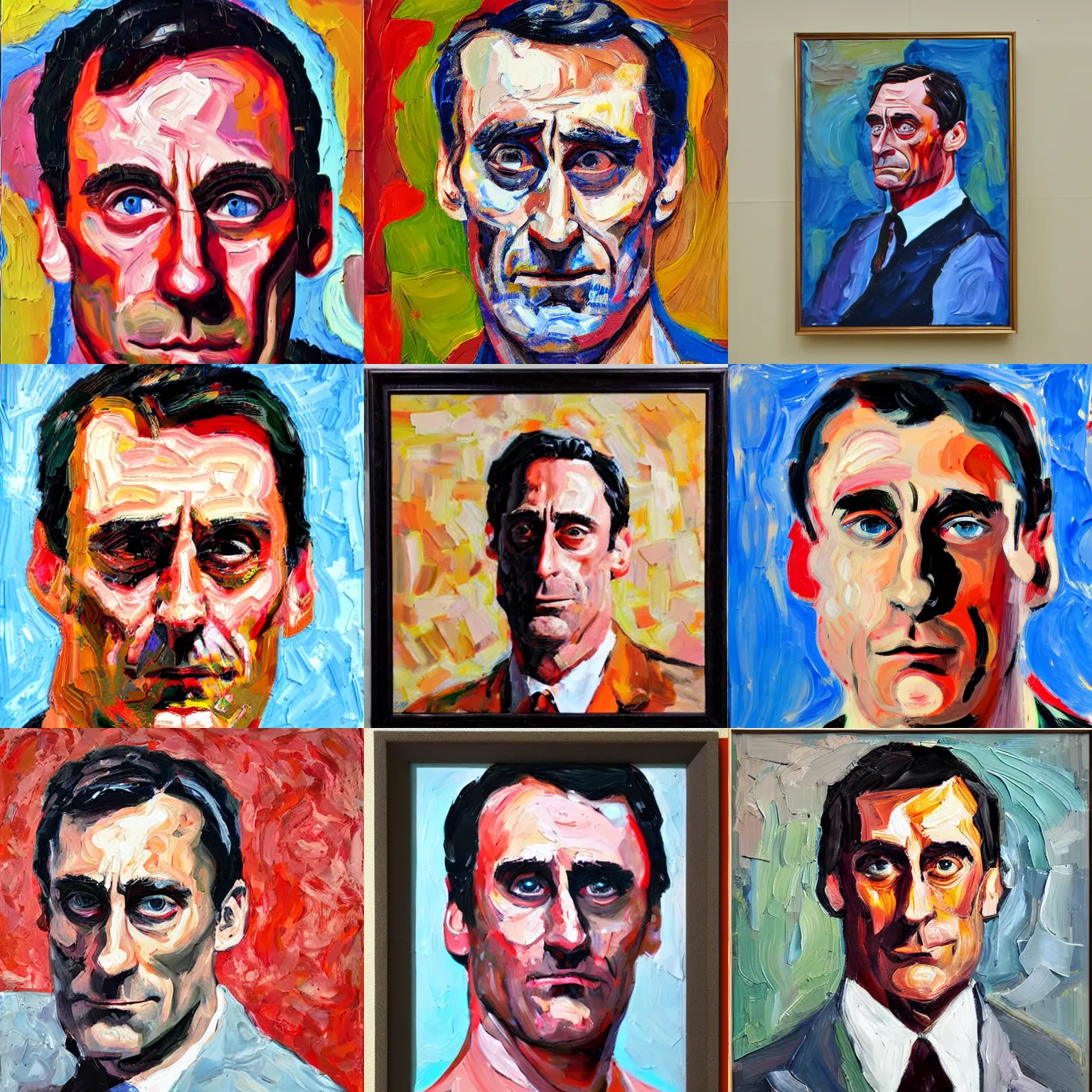 Prompt: john Hamm abstractly and expressively painted in very thick impasto oils