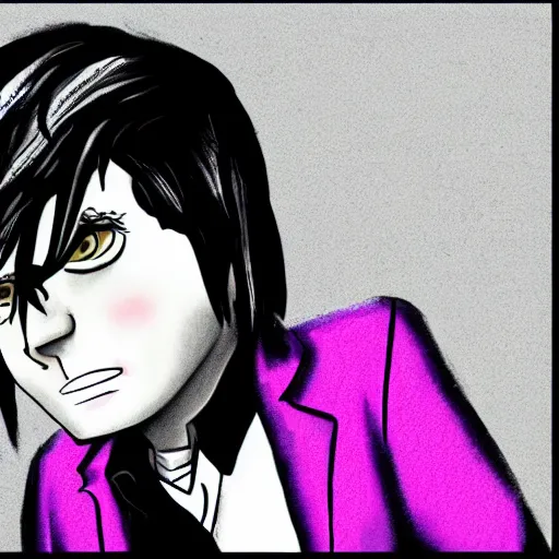 Image similar to a digital drawing of Gerard Way in a style of cartoon style of emo/scene drawing, trending on Pixiv, pastel colors