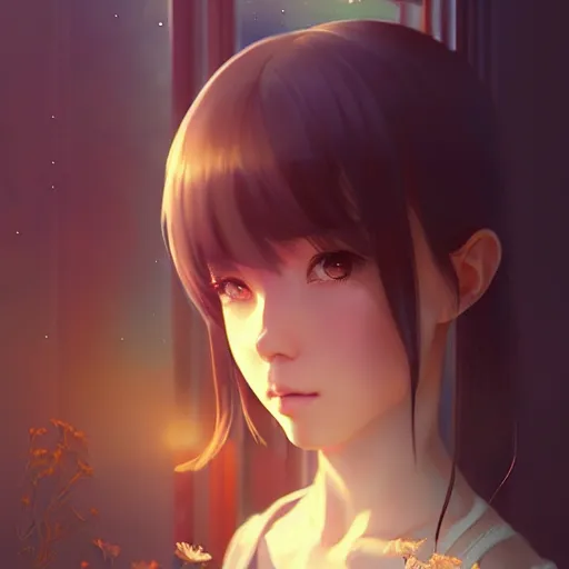 Image similar to very small little girl by ross tran, touching their reflection sana takeda, rtx reflections, very high intricate details, digital anime art by artgerm, medium shot, mid - shot, composition by ilya kuvshinov, lighting by greg rutkowski