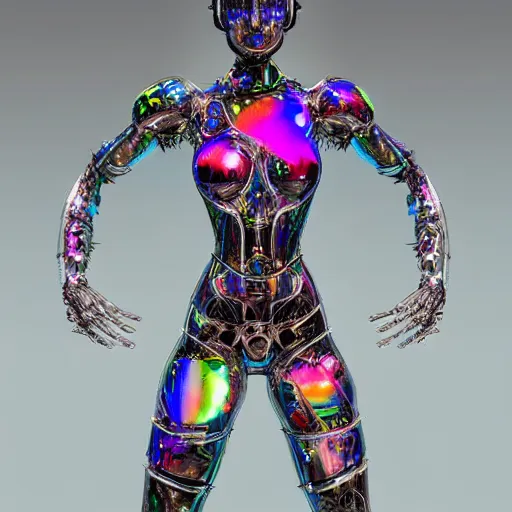 Prompt: cyborg anime girl made of fractured glass, multi colors, prisms, mirrors, reflections by sculptor robin wight, fractals, trending on artstation, hyper real, intricate detail, finely detailed, hyper detailed, insane details, intricate, elite, ornate, elegant, 3 d sculpture