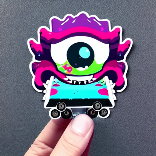 Image similar to cute monster skateboarding, sticker art, cronobreaker, beeple