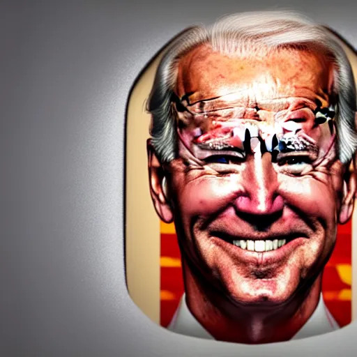 Image similar to photo of Joe Biden's face perfectly imprinted on a pizza, 8k, amazing details, octane render