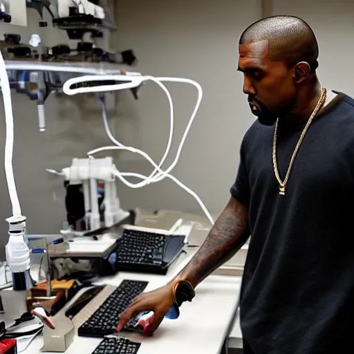 Prompt: Kanye West in the laboratory discovers a new element