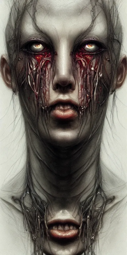 Image similar to very very beautiful portrait photo of chthonic animator face, highly detailed, artstation, concept art, smooth, sharp focus, illustration, art by Ayami Kojima, Beksinski, Giger