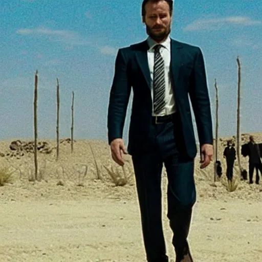 Image similar to kurdish capitalist wearing a suit, dressed smart, in a movie directed by christopher nolan, movie still frame, promotional image, imax 7 0 mm footage