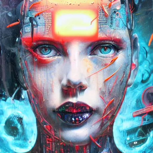 Image similar to portrait of Slade, cameras, melting ,8k,by tristan eaton,Stanley Artgermm,Tom Bagshaw,Greg Rutkowski,Carne Griffiths, Ayami Kojima, Beksinski, Giger,trending on DeviantArt,face enhance,hyper detailed,minimalist,cybernetic, android, blade runner,full of colour W 1024