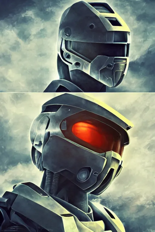 Image similar to robot ninja mask helmet halo master chief radiating a glowing aura global illumination ray tracing hdr fanart arstation by ian pesty and katarzyna da „ bek - chmiel