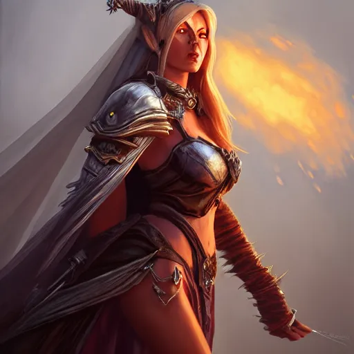 Image similar to hyperrealist portrait of sylvanas windrunner wearing a wedding dress, in the background there is a valley in flames. by bayard wu, fantasy art, photo realistic, dynamic lighting, trending on artstation, poster, volumetric lighting, very detailed faces, 4 k, award winning