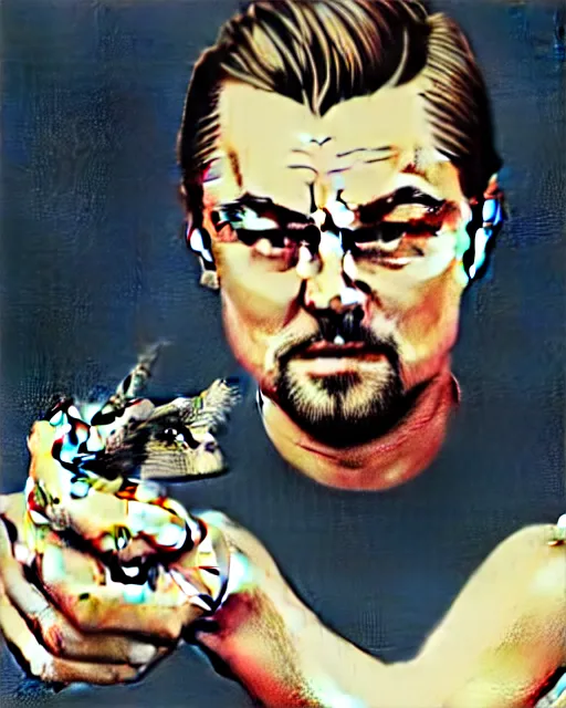 Prompt: photograph of leonardo dicaprio holding a carp in his both hands. movie poster, illustration by bartek fedyczak, erak note, tooth wu, neil richards, kan liu, siwoo kim, jisu choe, trending on art station