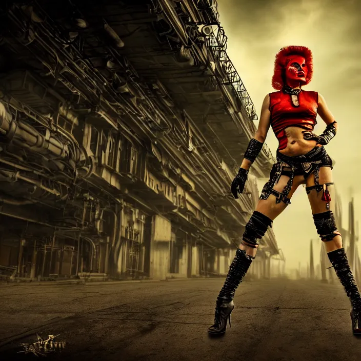 Image similar to full length photo of a very beautiful female atompunk warrior, 8 k, hdr, smooth, sharp focus, high resolution, award - winning photo