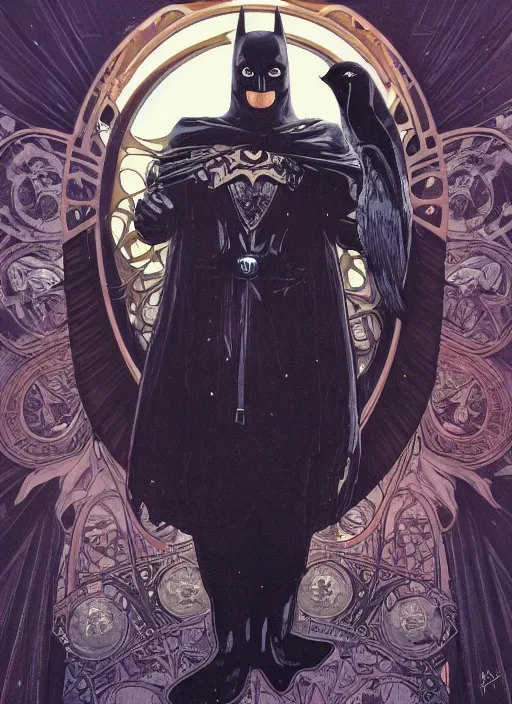 Prompt: detailed portrait of pinguin in batman, kn 9 5 mask, behance hd artstation, by moebius, alphonse mucha, ayami kojima, amano, greg hildebrandt, and mark brooks, masculine, male, art nouveau, neo - gothic, gothic, character concept design, dynamic light, stylised illustration, disco elysium, highly details