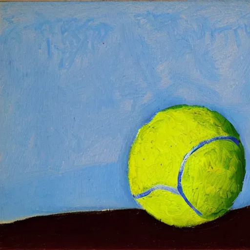 Prompt: a tennis ball sitting in the sun by Matisse, oil painting