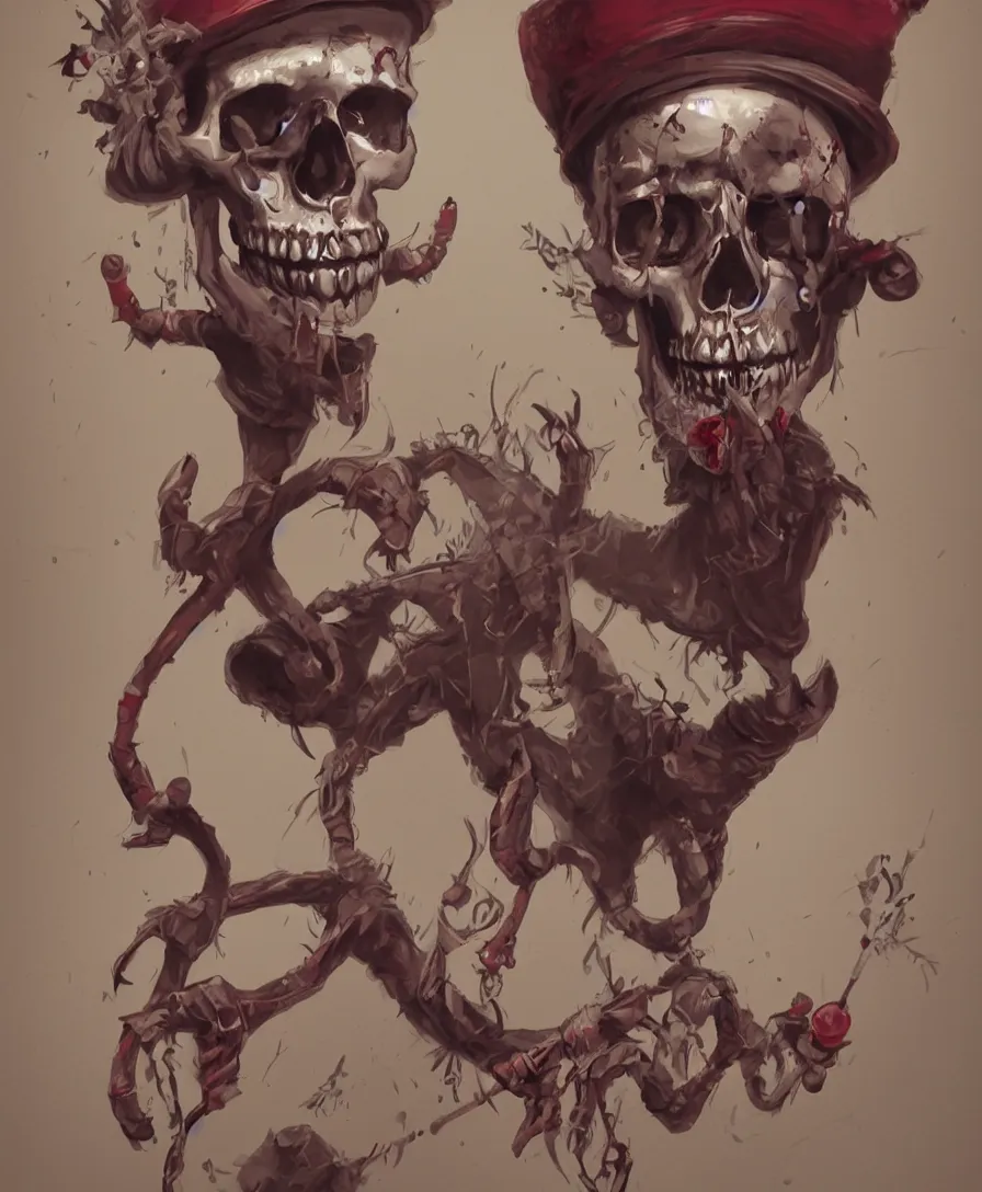 Prompt: skull clown, circus, artstation, concept art, illustration