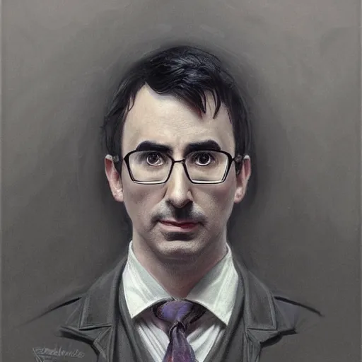 Image similar to portrait of stoic looking john oliver, military uniform, fantasy, intricate, elegant, highly detailed, centered, dark, smokey, charcoal painting, digital painting, artstation, concept art, smooth, sharp focus, illustration, art by artgerm and greg rutkowski and alphonse mucha