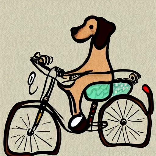 Image similar to illustration of a dog riding a bike in paris in the style of erin stead