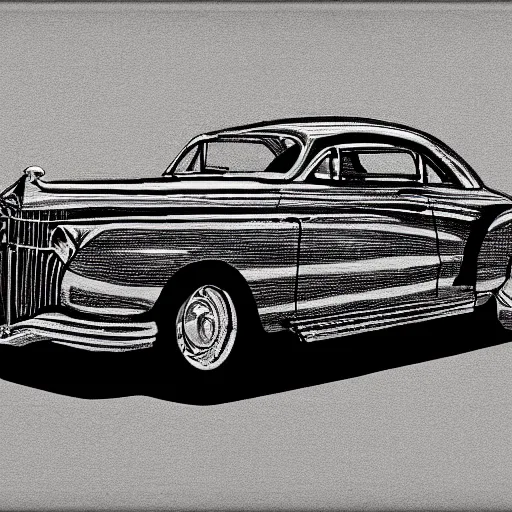 Prompt: a stylized drawing of a first generation car, very high quality