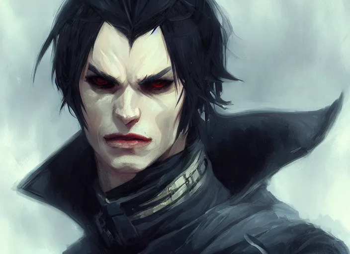 Image similar to portrait of a male vampire rogue, intricate, headshot, key visual, conceptart, ambient lighting, highly detailed, digital painting, artstation, concept art, sharp focus, by makoto shinkai and akihiko yoshida and greg manchess