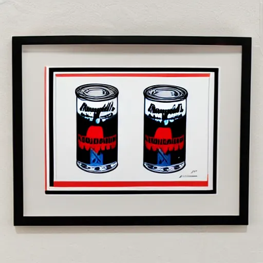 Image similar to andy warhol framed print with soup cans and darth vader pattern