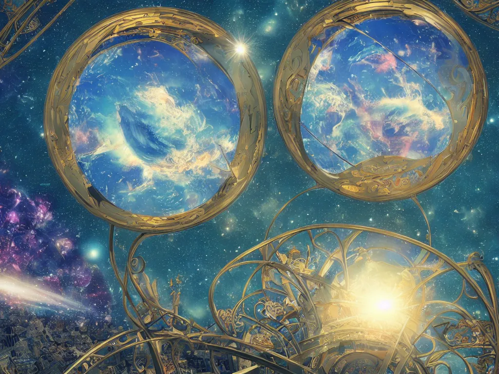 Prompt: The universe is a spheroid region 705 meters in diameter, 3d render, Sunlight Study, by Charles Henry Gifford! and ((((Lisa Frank)))), Art Nouveau, 8k, extreme detail, sharp focus, octane render