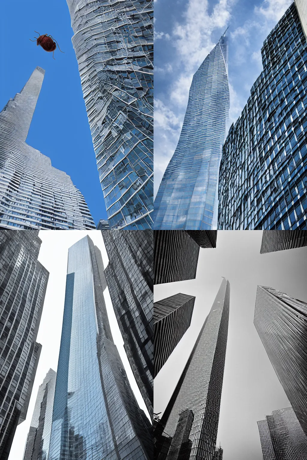 Prompt: photograph of a skyscraper from the perspective of an ant