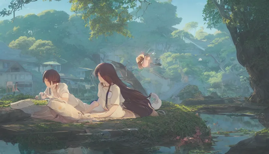 Image similar to john james audubon, serene evening atmosphere, soft lens, soft light, cel - shading, animation, in the style of cgsociety, deviantart, artstation, zbrush, cinema 4 d, studio ghibli, akihiko yoshida, atelier lulua, masamune shirow