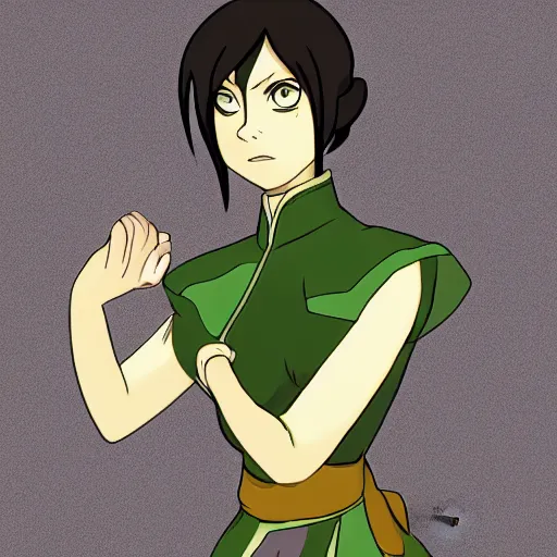 Image similar to toph from avatar the last airbender, portrait, trending on artstation, the earth kingdom behind her