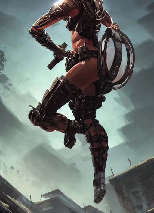 Image similar to poster!! beautiful new female character for 7 days to die, character concept art, action pose, illustration, full body armor, steel plating, huge weapon, super powers, athletic, symmetry, intricate design, shiny, highly detailed, hd, dramatic lighting, art by artgerm and greg rutkowski