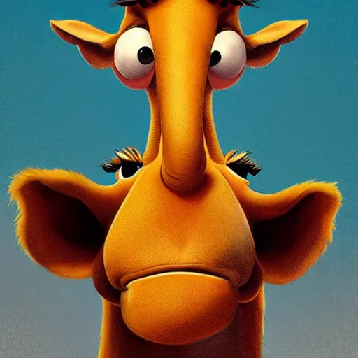 Image similar to david shwimmer as a goofy giraffe, pixar cute, highly detailed, sharp focus, digital painting, artwork by Victor Adame Minguez + Yuumei + Tom Lovell + Sandro Botticelli