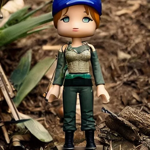 Image similar to jennifer lawrence, camp, ak 4 7, nendroid, stephen bliss style