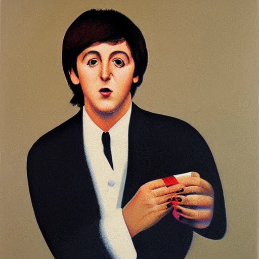 Image similar to painting of a young paul mccartney by rene magritte, hd, 4 k, detailed, award winning