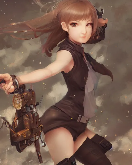 Prompt: a ( girl as personification of hand gun ), fantasy bakery, digital art by krenz cushart, laurie greasly, wlop, artgerm, intricate, ( highly detailed figure ), sharp focus, smooth, epic composition, joyful, unreal engine