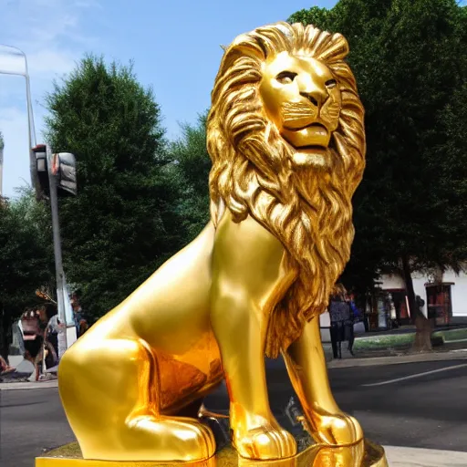 Image similar to golden statue of a lion wearing a leotard