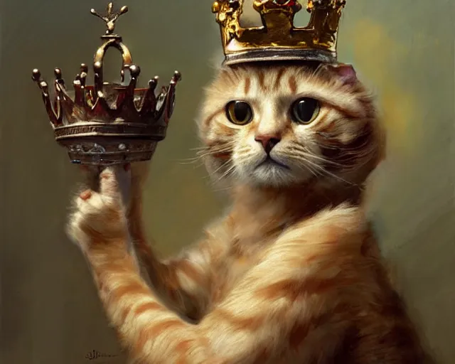 Prompt: portrait of a humanoid cat king with a crown,, highly detailed painting by gaston bussiere, craig mullins, j. c. leyendecker 8 k