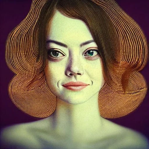 Prompt: “ emma stone portrait by ikenaga yasunari and ayana otake, drawing, realistic, sharp focus, japanese, dreamy, nostalgia, faded, golden hues, floral clothes, ”