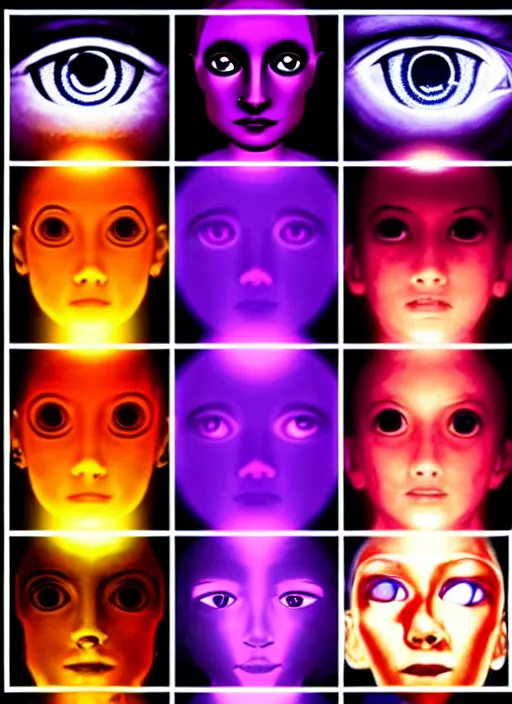 Prompt: eyes!, teams, healing, energetic, life, hybrids, thin glowing devices, vitals visualiser!!, advanced art, art styles mix, from wikipedia, grid of styles