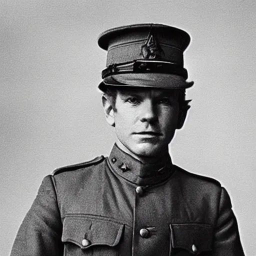 Image similar to Ewan McGregor as an officer during WW1, grainy monochrome photo