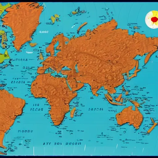 Image similar to the world map but made of pizza