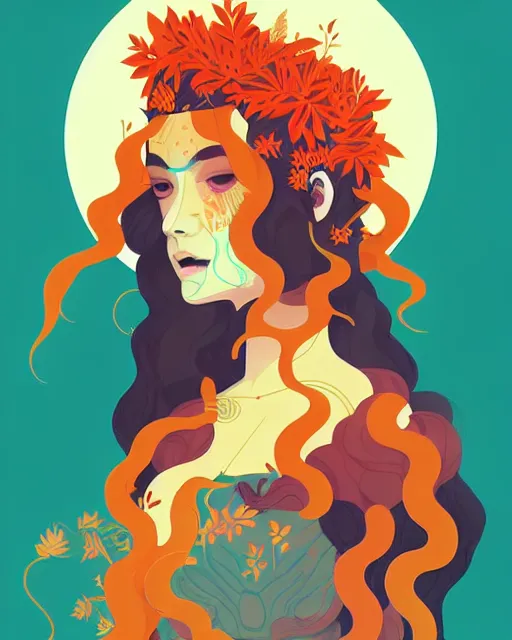 Prompt: a vector based illustration of a gaea goddess, by sachin teng and loish, vibrant, vector art, award winning, stunning, trending on art station, highly detailed