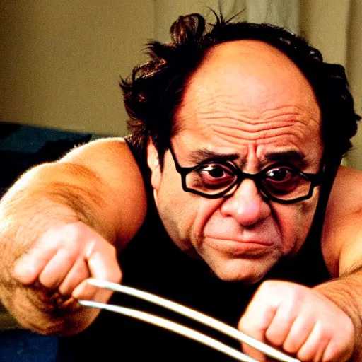 Image similar to danny devito frank reynolds's wolverine action pose