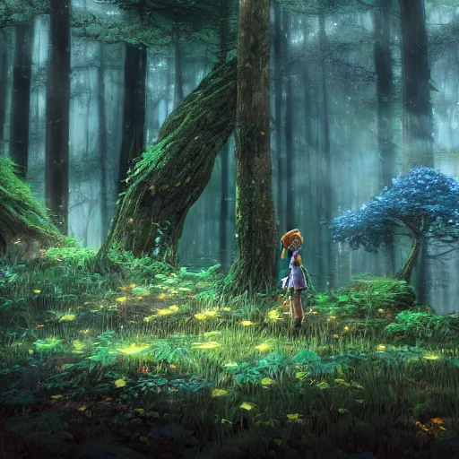 Image similar to forest fairy kingdom, Beautiful Landscape, wide angle, by Miyazaki, Nausicaa Ghibli, Breath of The Wild, dramatic lighting, cinematic, establishing shot, extremely high detail, foto realistic, cinematic lighting, post processed, concept art, high details, cinematic, 8k resolution, beautiful detailed, photorealistic, digital painting, artstation, concept art, smooth, sharp focus, artstation trending, octane render, unreal engine